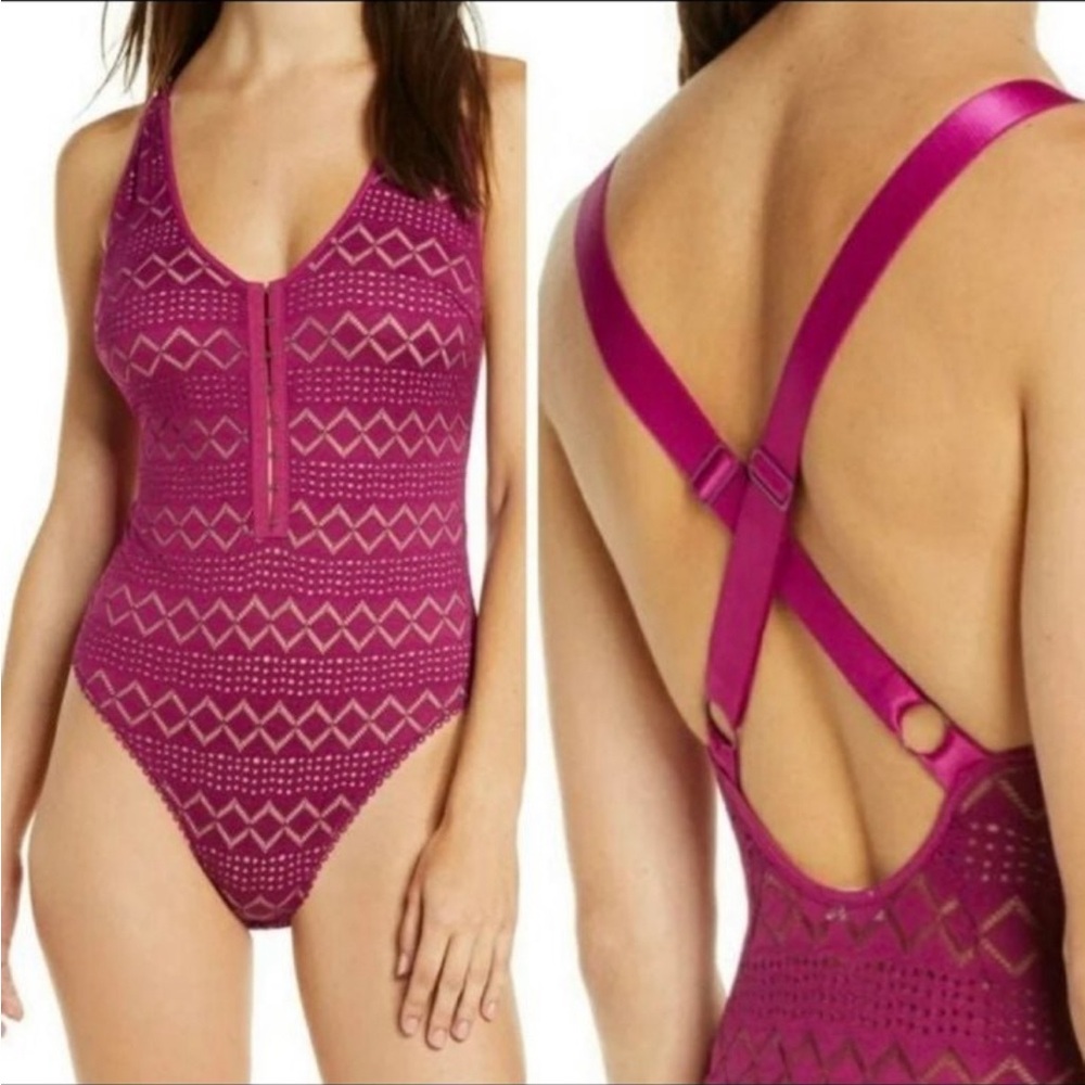 NWT - Free PeopleThank You Never Laser-Cut Teddy Bodysuit Magenta - Small